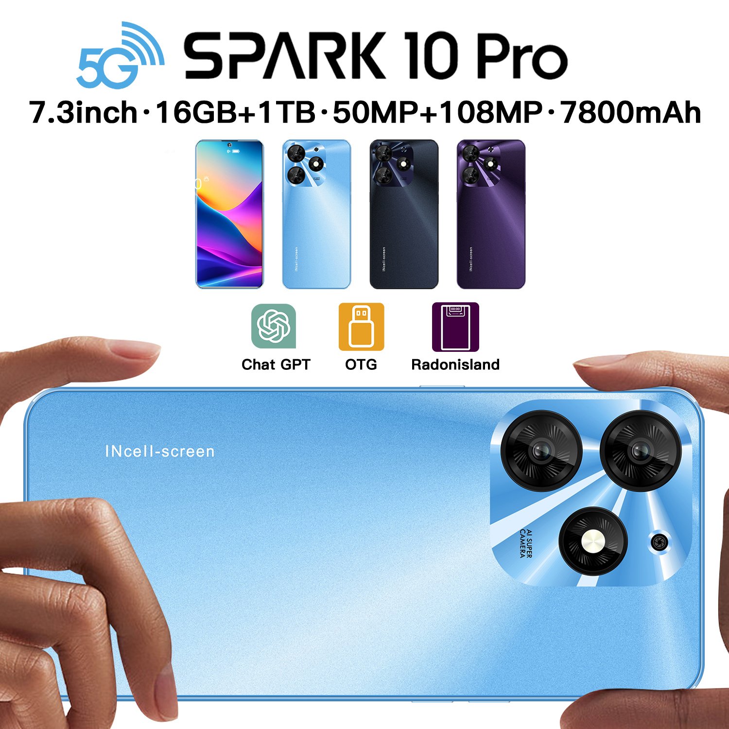 Amanki phone Original Spark 10 Pro Telephone 6.6 Inch real 3GB+64GB Android Smartphone Android 10.0 3800Amh 4G Mobile Phones